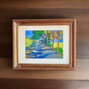 Original Oil Pastel Landscape Framed 12x16 – Maple Ridge Park Tulsa